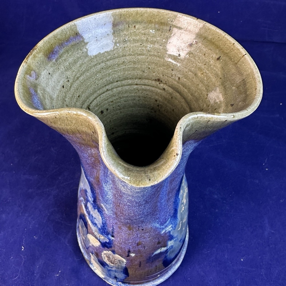 Vintage Handmade Studio Pottery Pitcher 9.5" Blue Brown Drip Glaze Art Pottery - Picture 5 of 8